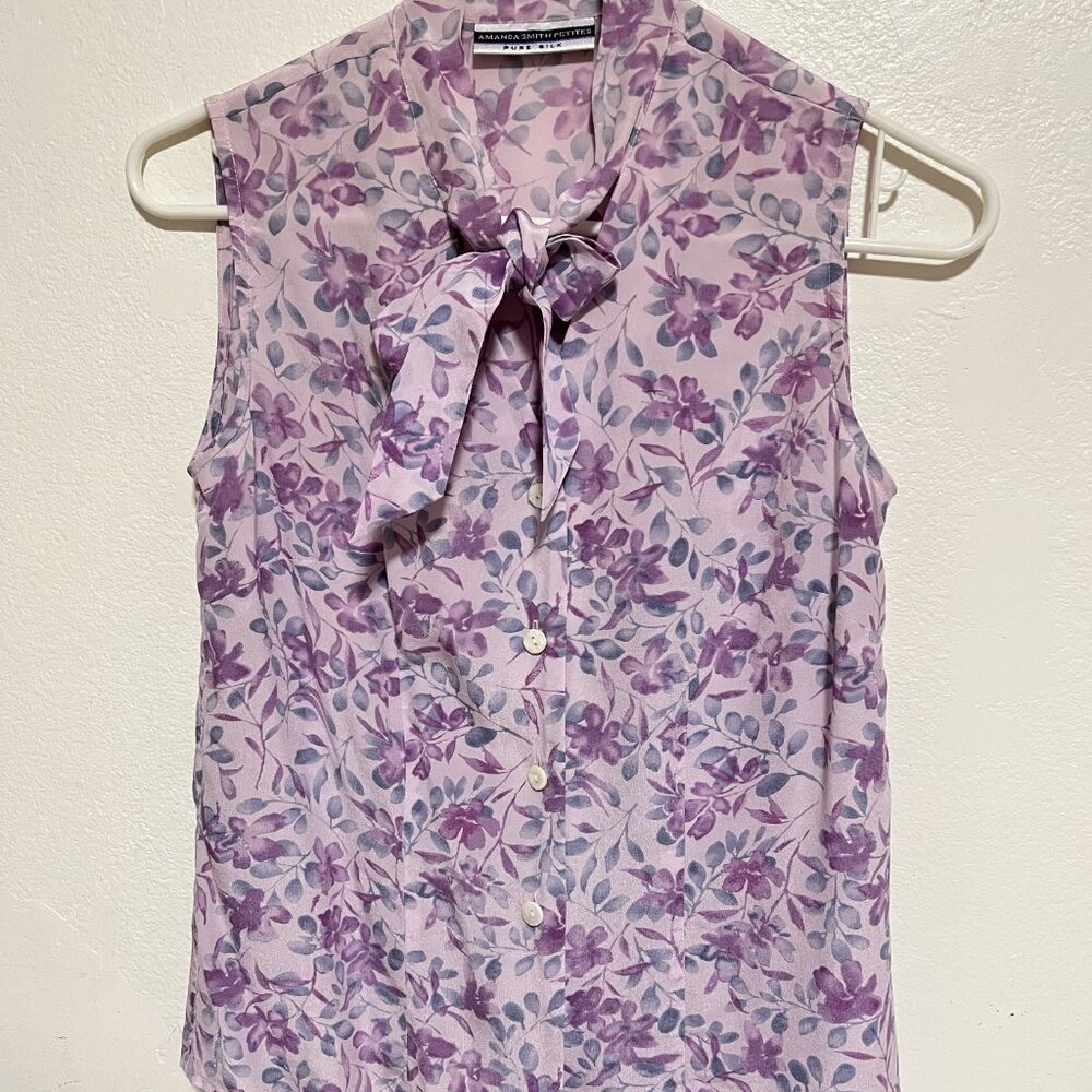 AMANDA SMITH Pure Silk LADIES FLORAL/SLEEVELESS Size PS Tops/PREOWNED